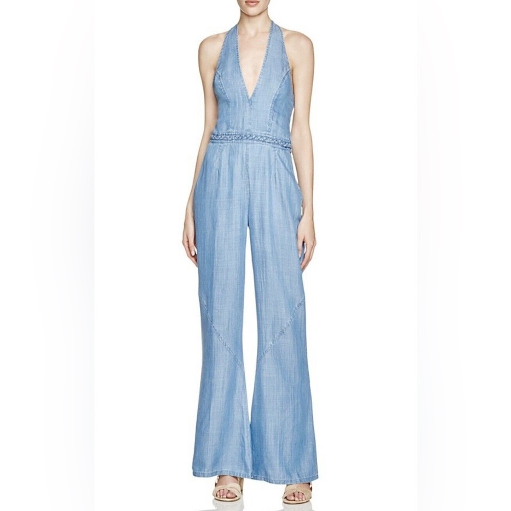 GUESS Denim Halter Neck Wide Leg Jumpsuit
